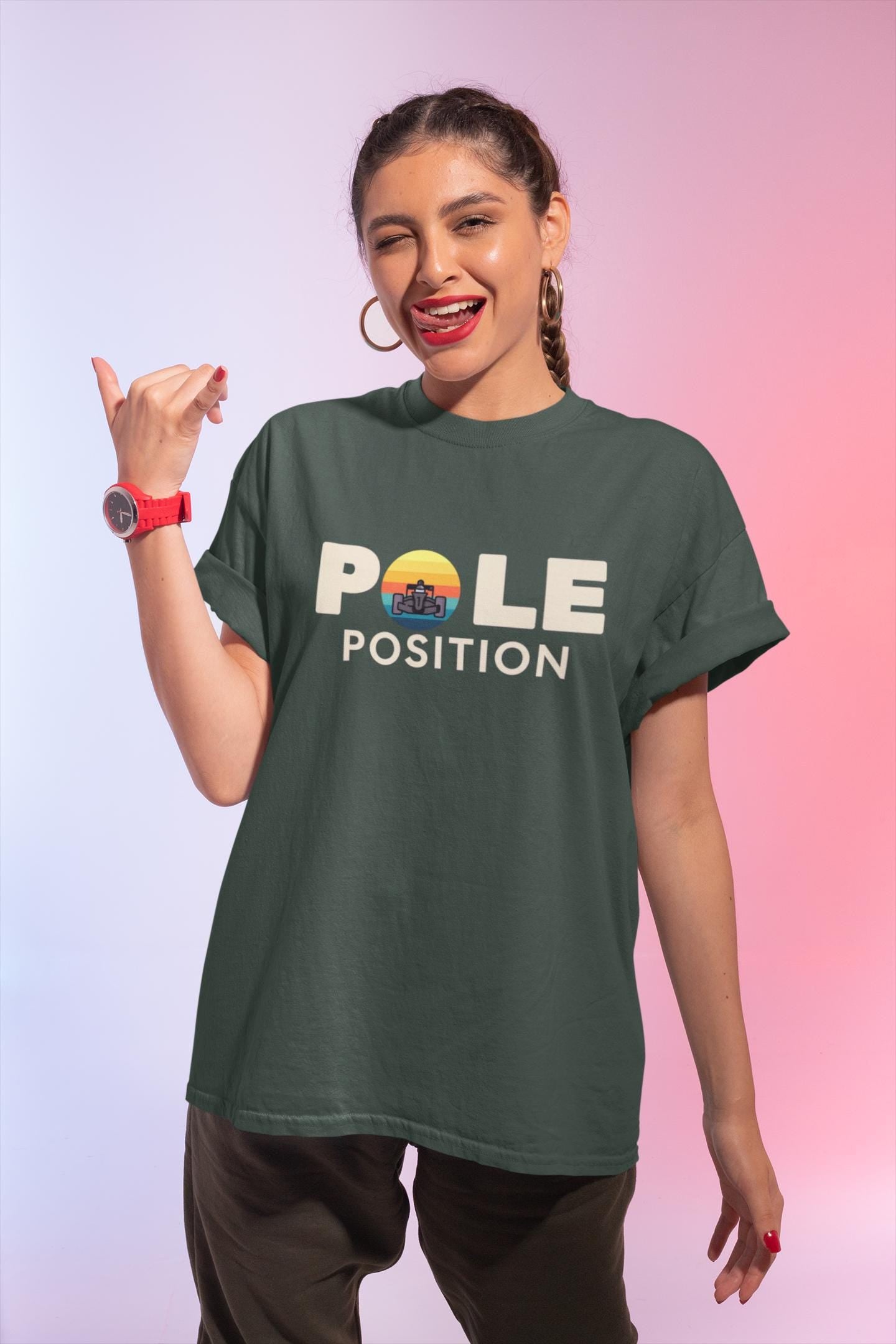 Vintage Formula Car Sunset Graphic Tee: Pole Position Quote - Racing Fan Gift