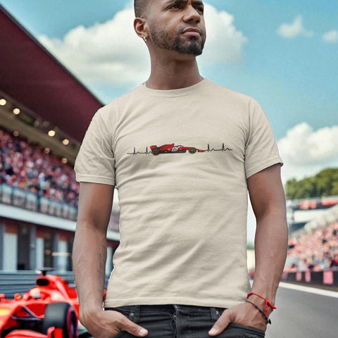 Red Formula car Heartbeat T-Shirt:  Racing Graphic Tee, 100% Cotton