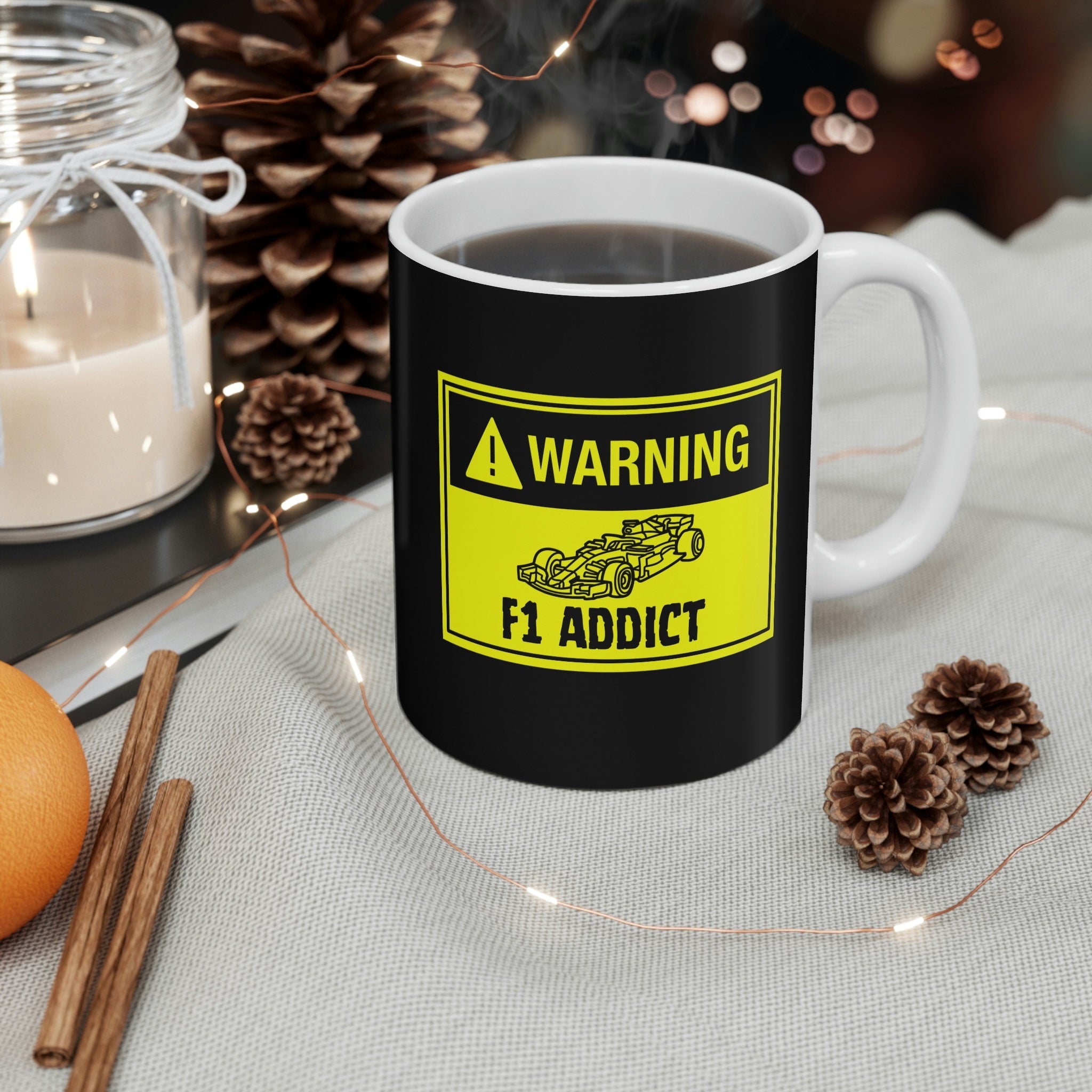 Warning  Formula Car Addict Mug: Funny Motorsport Fan Gift