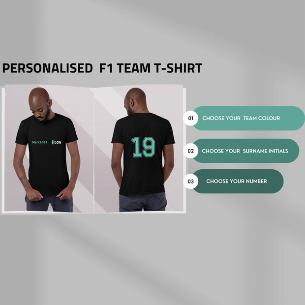 Personalized F1 Team T-Shirt: Custom Name & Number, Racing Gift