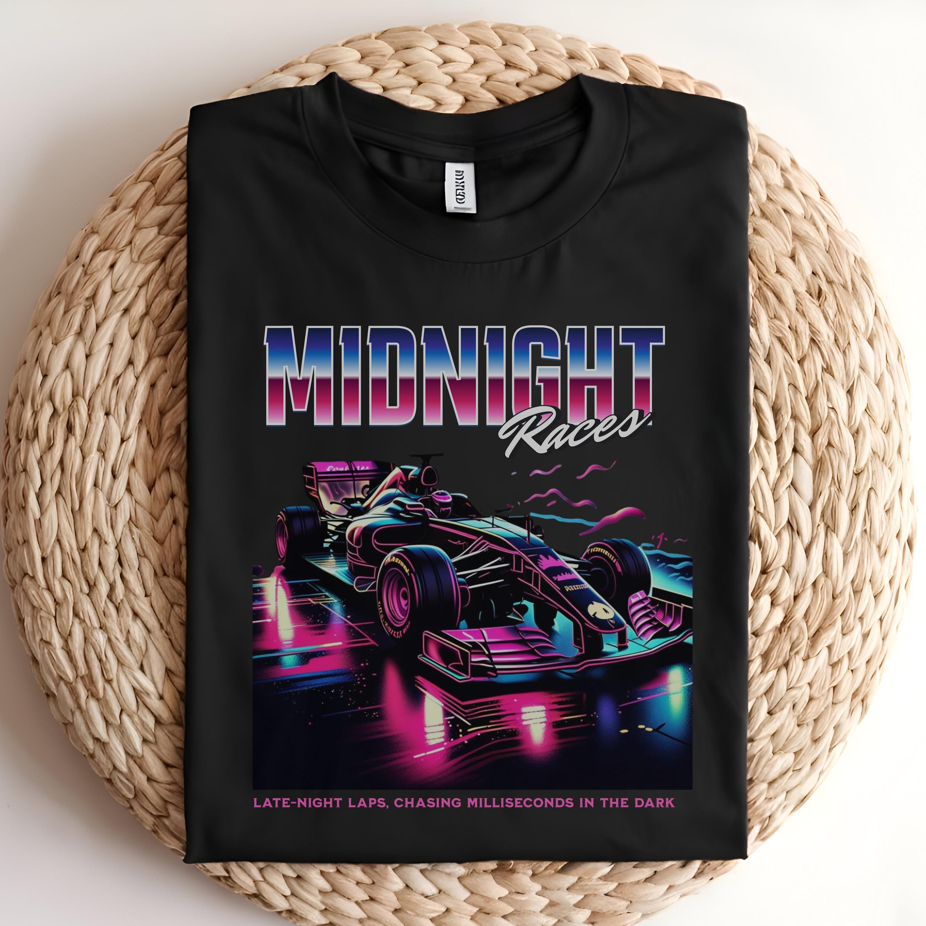 Retro Neon T-Shirt: Formula Racing Car Graphic Tee