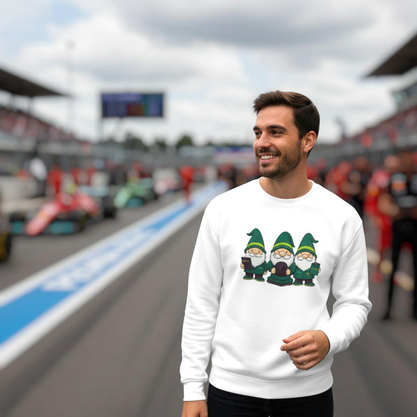 Racing Gnomes Sweatshirt:Green and Yellow Funny Formula Fan Apparel