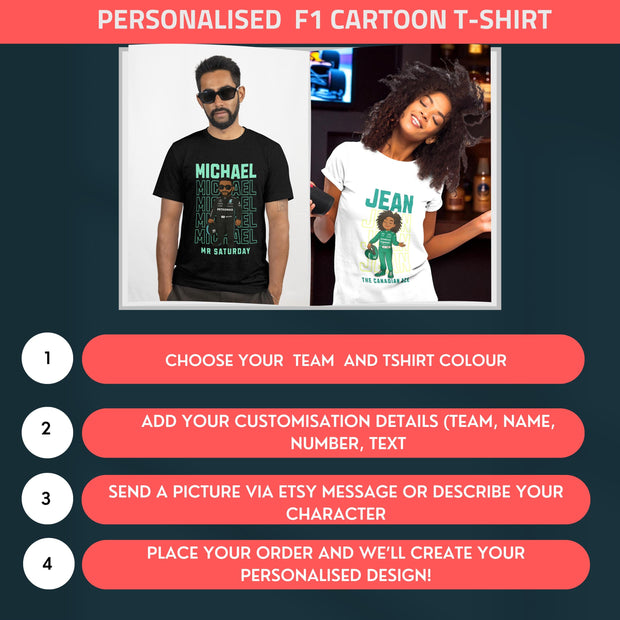 Personalized Cartoon Driver T-Shirt: Custom Formula 1 Gift
