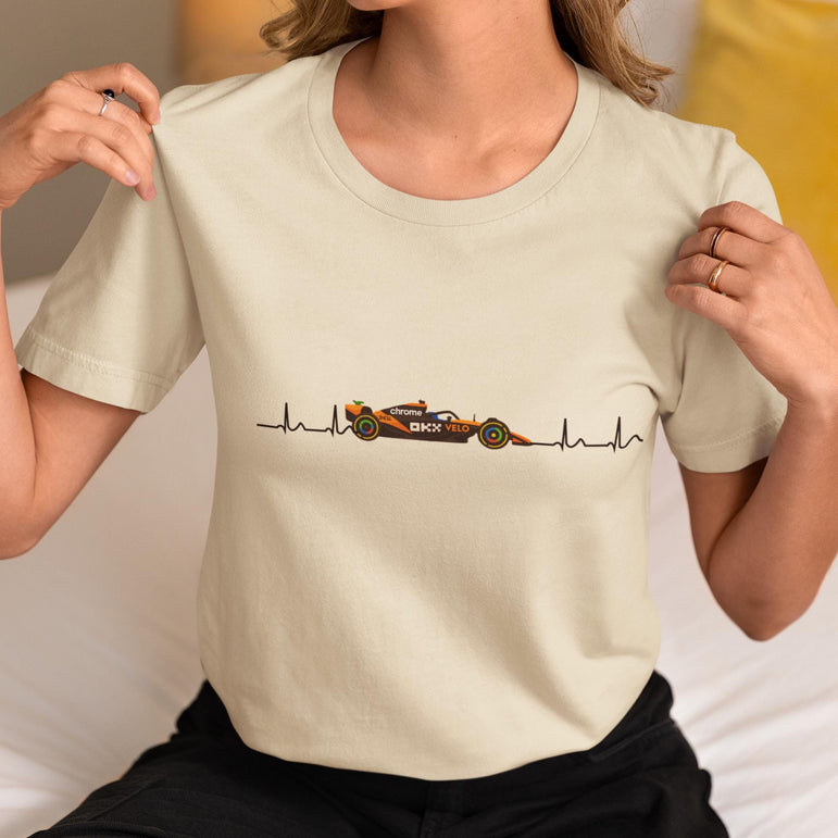Orange Formula Racing Heartbeat T-Shirt: Papaya Racing Graphic, Motorsport Fan Apparel
