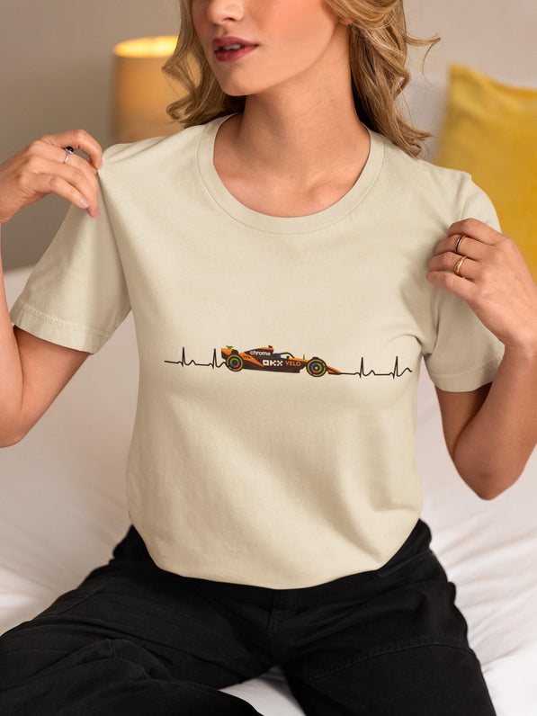 Orange Formula Racing Heartbeat T-Shirt: Papaya Racing Graphic, Motorsport Fan Apparel