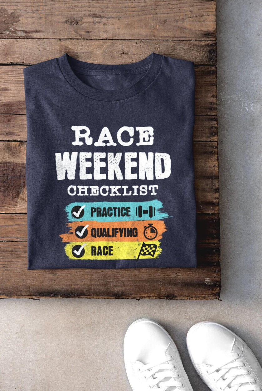 Formula Race Weekend Checklist T-Shirt: Gift for Motorsport Fans