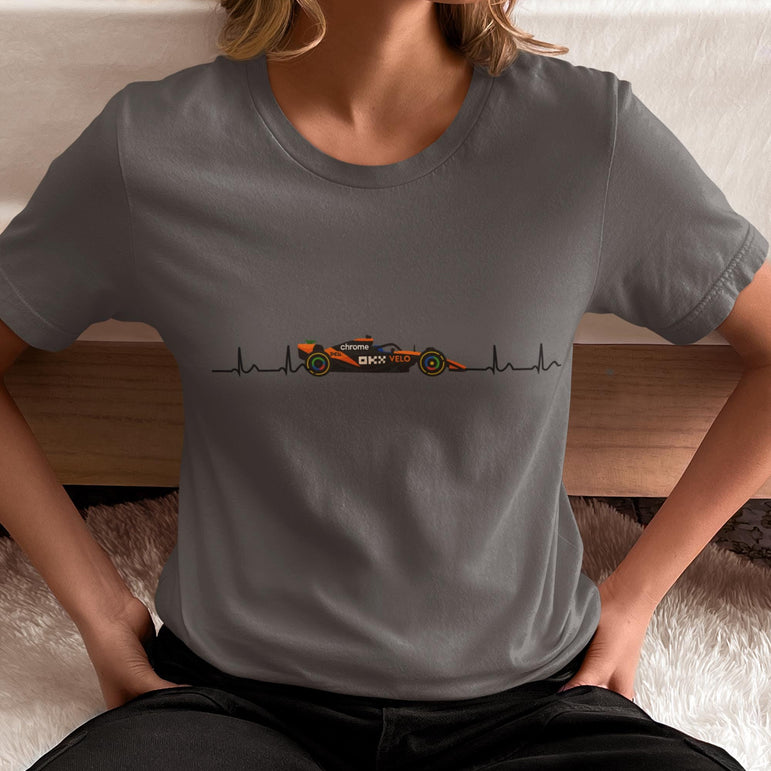 Orange Formula Racing Heartbeat T-Shirt: Papaya Racing Graphic, Motorsport Fan Apparel