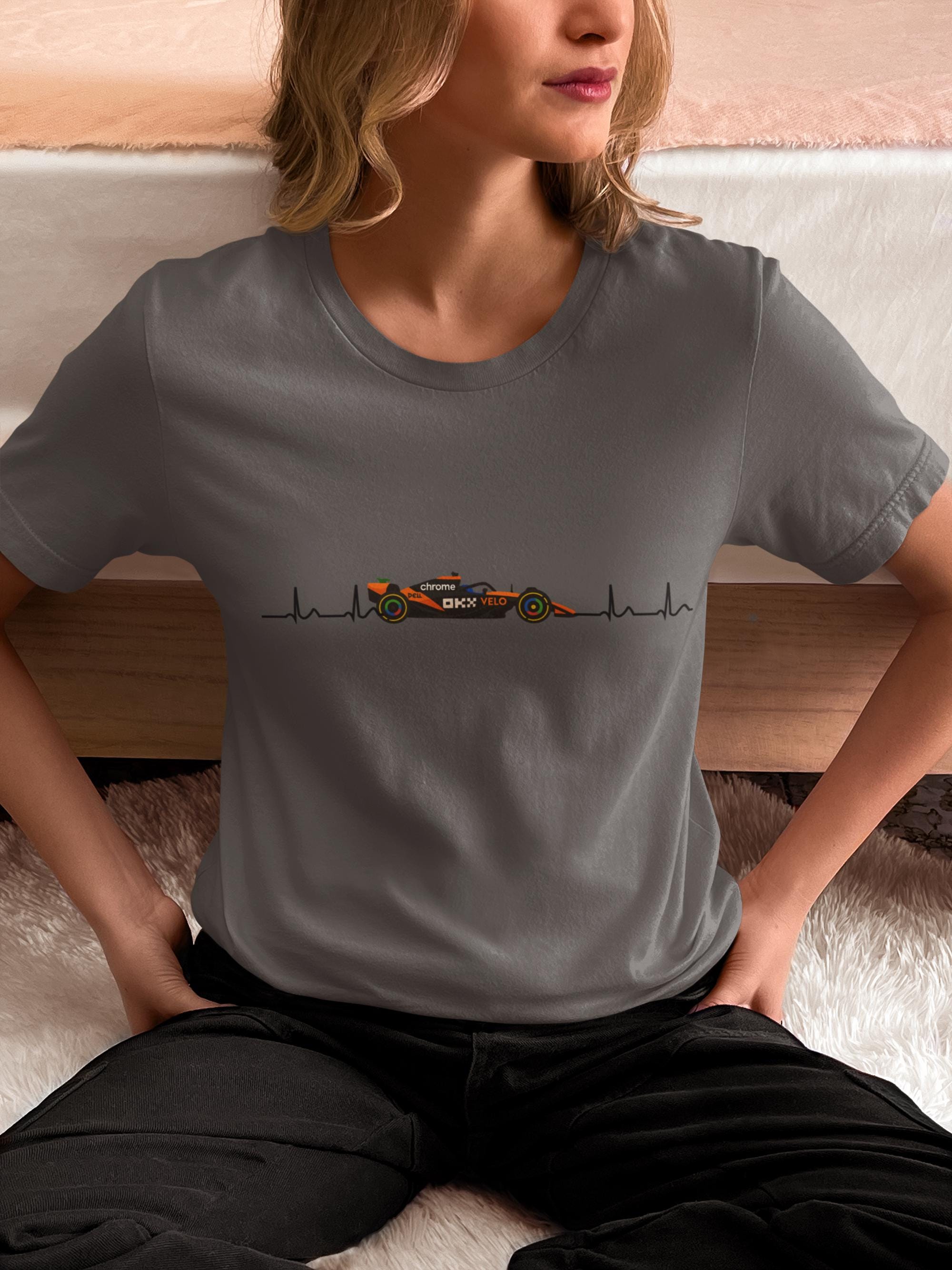 Orange Formula Racing Heartbeat T-Shirt: Papaya Racing Graphic, Motorsport Fan Apparel