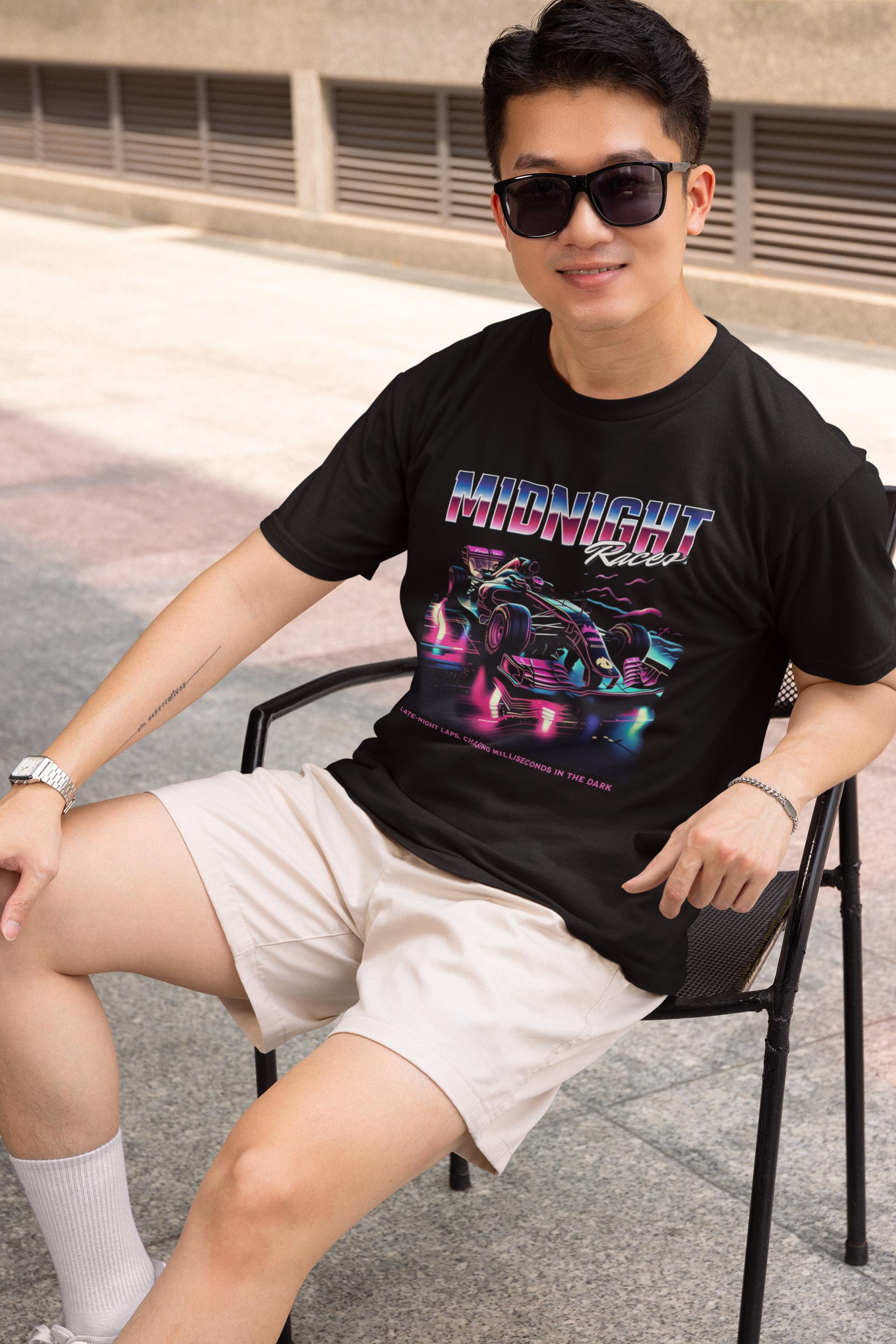 Retro Neon T-Shirt: Formula Racing Car Graphic Tee