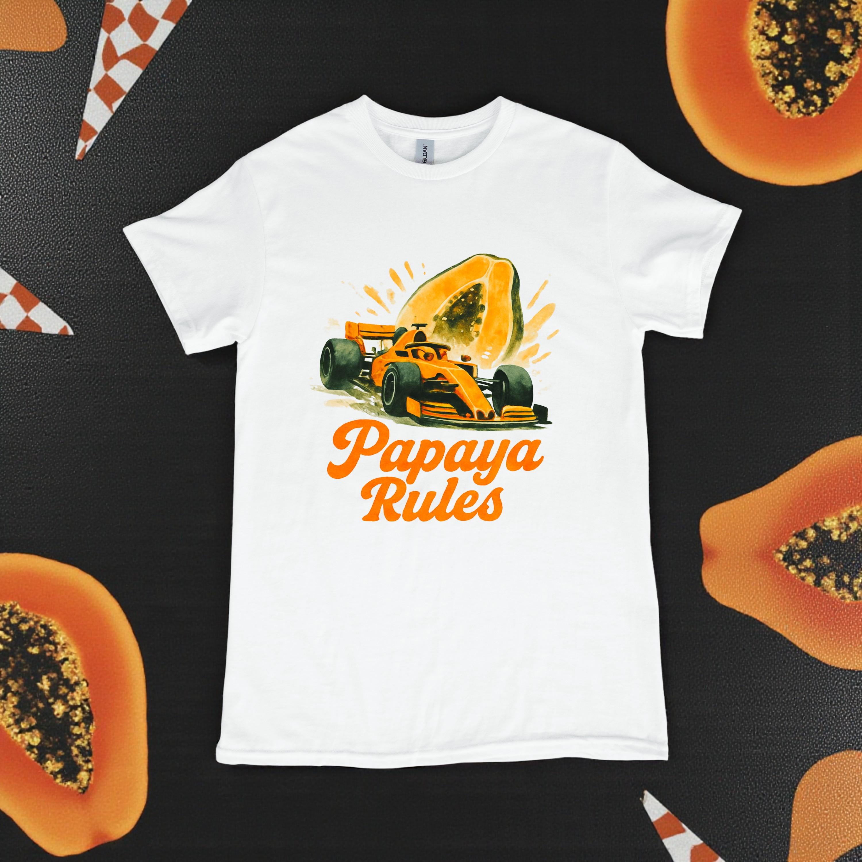 Papaya Rules Formula Racing Graphic Tee: Retro Motorsport Unisex Shirt