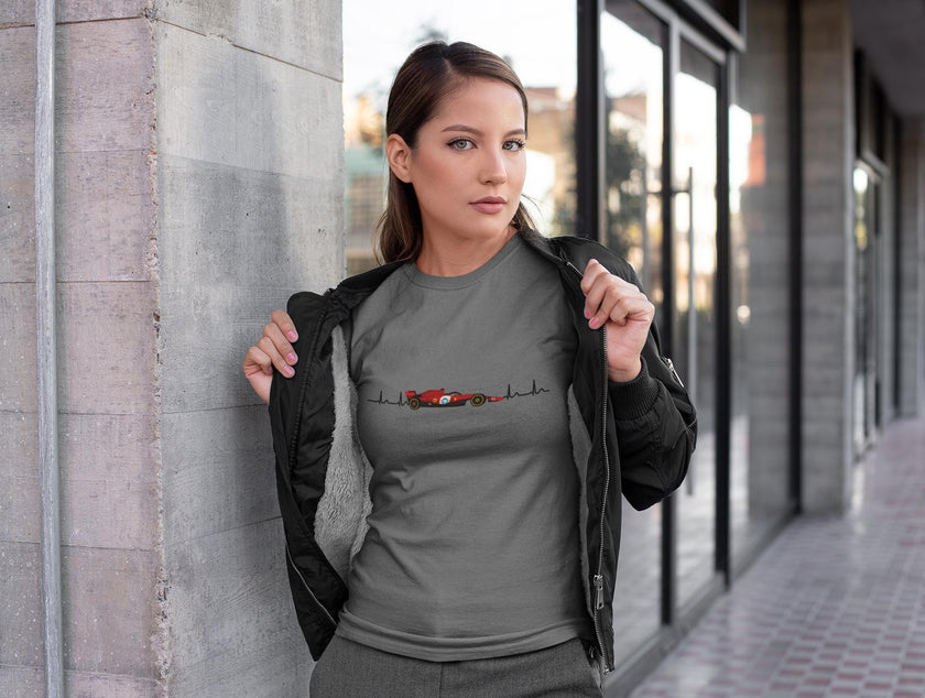 Red Formula car Heartbeat T-Shirt:  Racing Graphic Tee, 100% Cotton