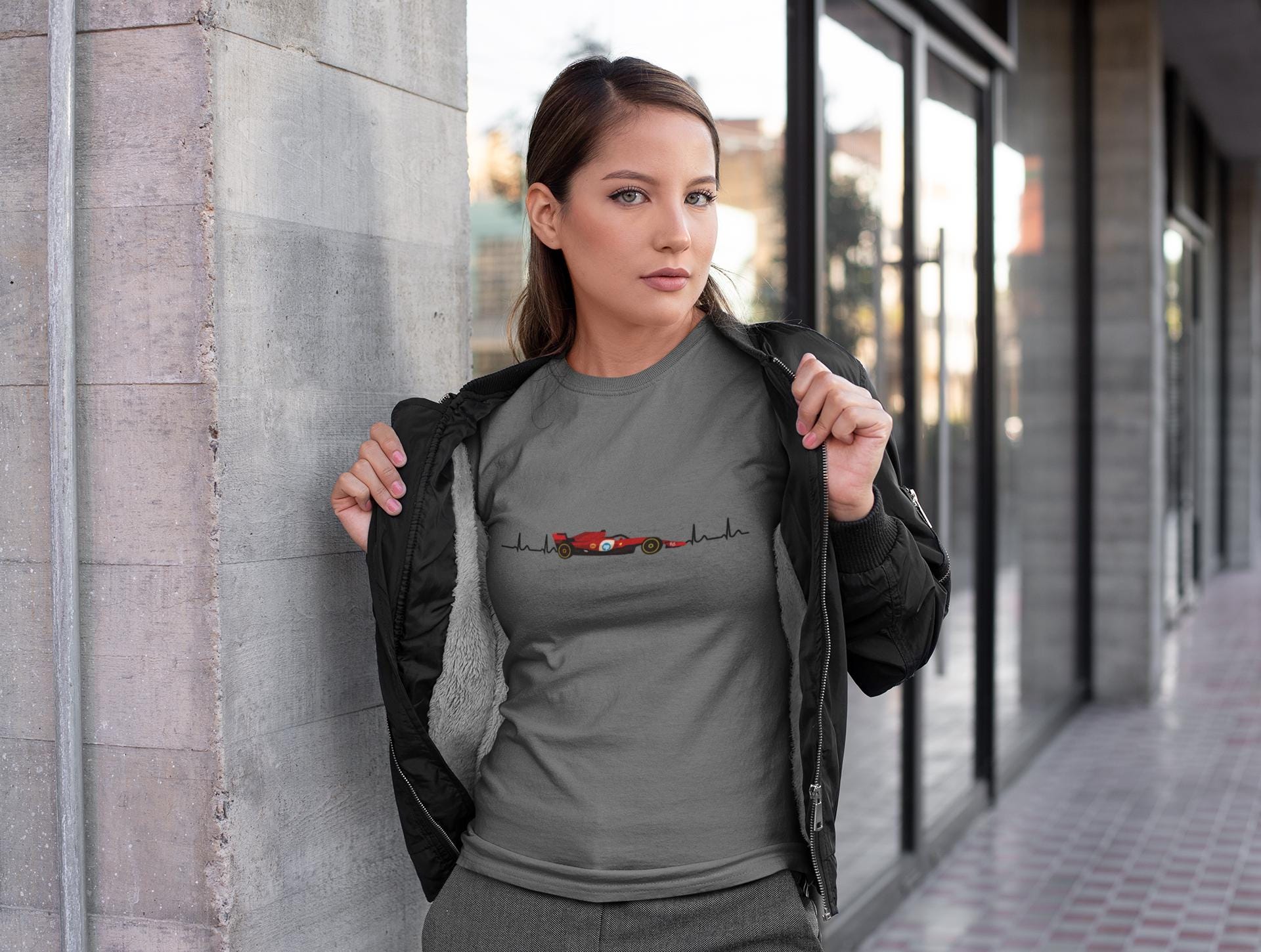 Red Formula car Heartbeat T-Shirt:  Racing Graphic Tee, 100% Cotton