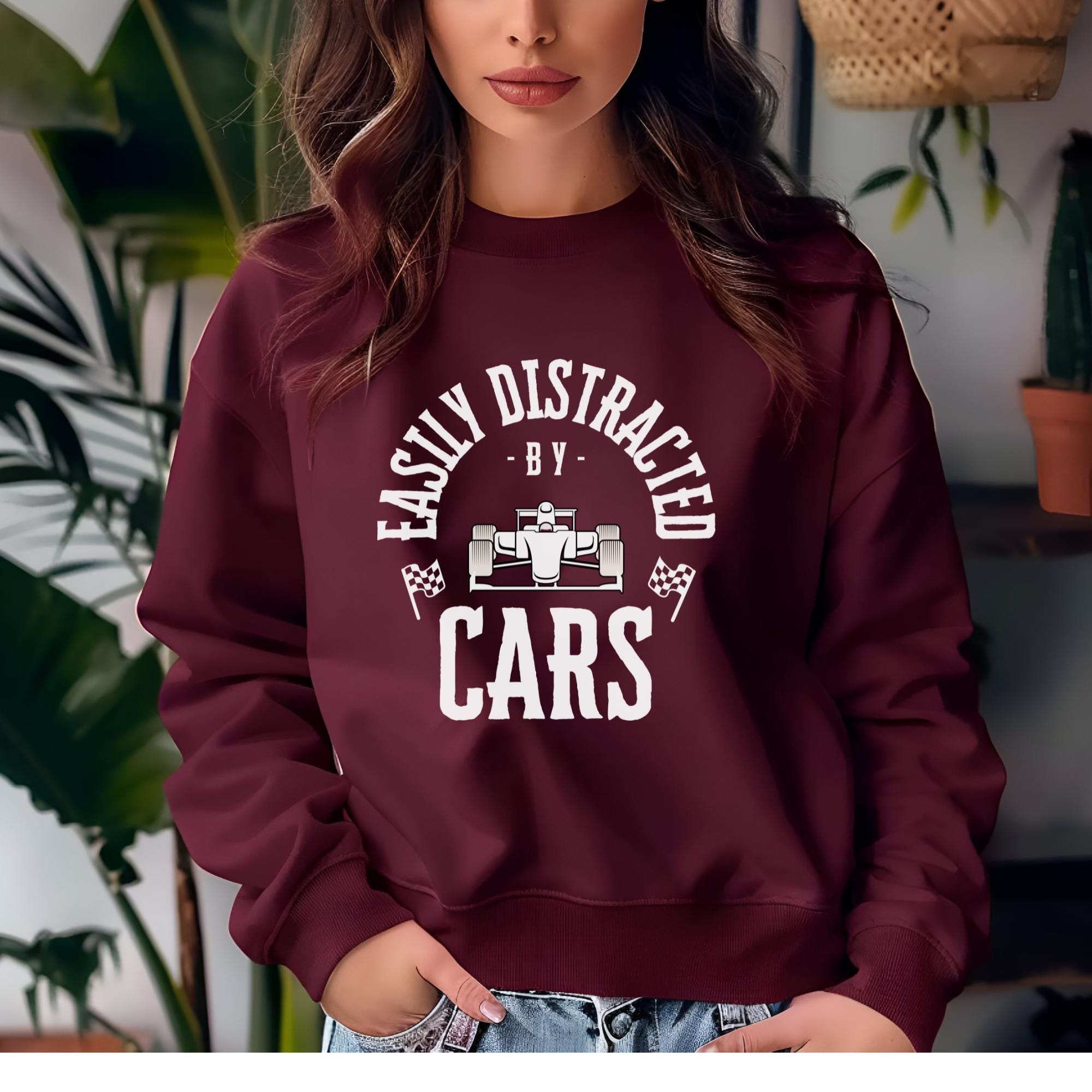 Easily Distracted By Cars Sweatshirt: Funny Racing Crewneck | Car Enthusiast Gift