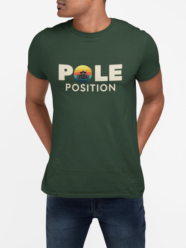Vintage Formula Car Sunset Graphic Tee: Pole Position Quote - Racing Fan Gift