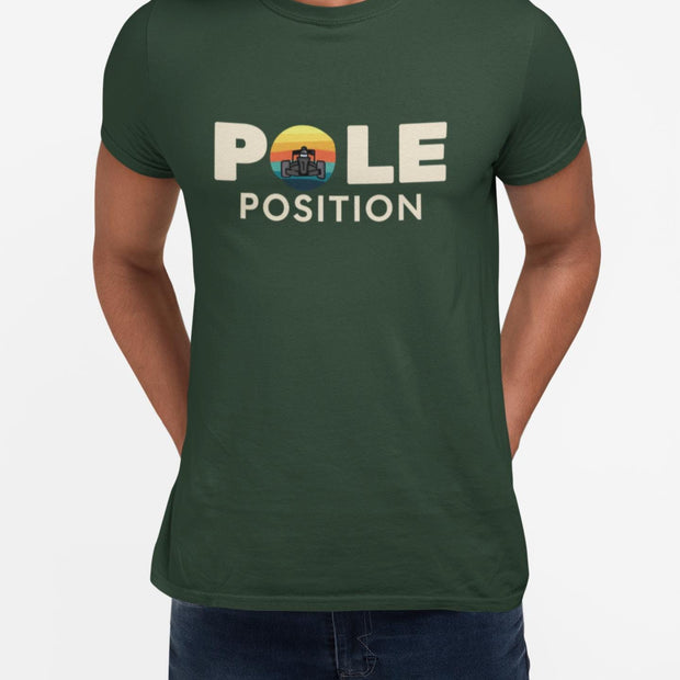 Vintage Formula Car Sunset Graphic Tee: Pole Position Quote - Racing Fan Gift