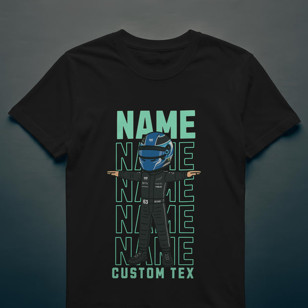 Custom Racing Driver T-Shirt -Personalised Name & Number - Cartoon Racer Tee -Custom Colour Suit Helmet