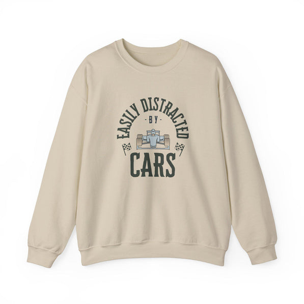 Easily Distracted by Cars Sweatshirt: Funny Racing Fan Apparel