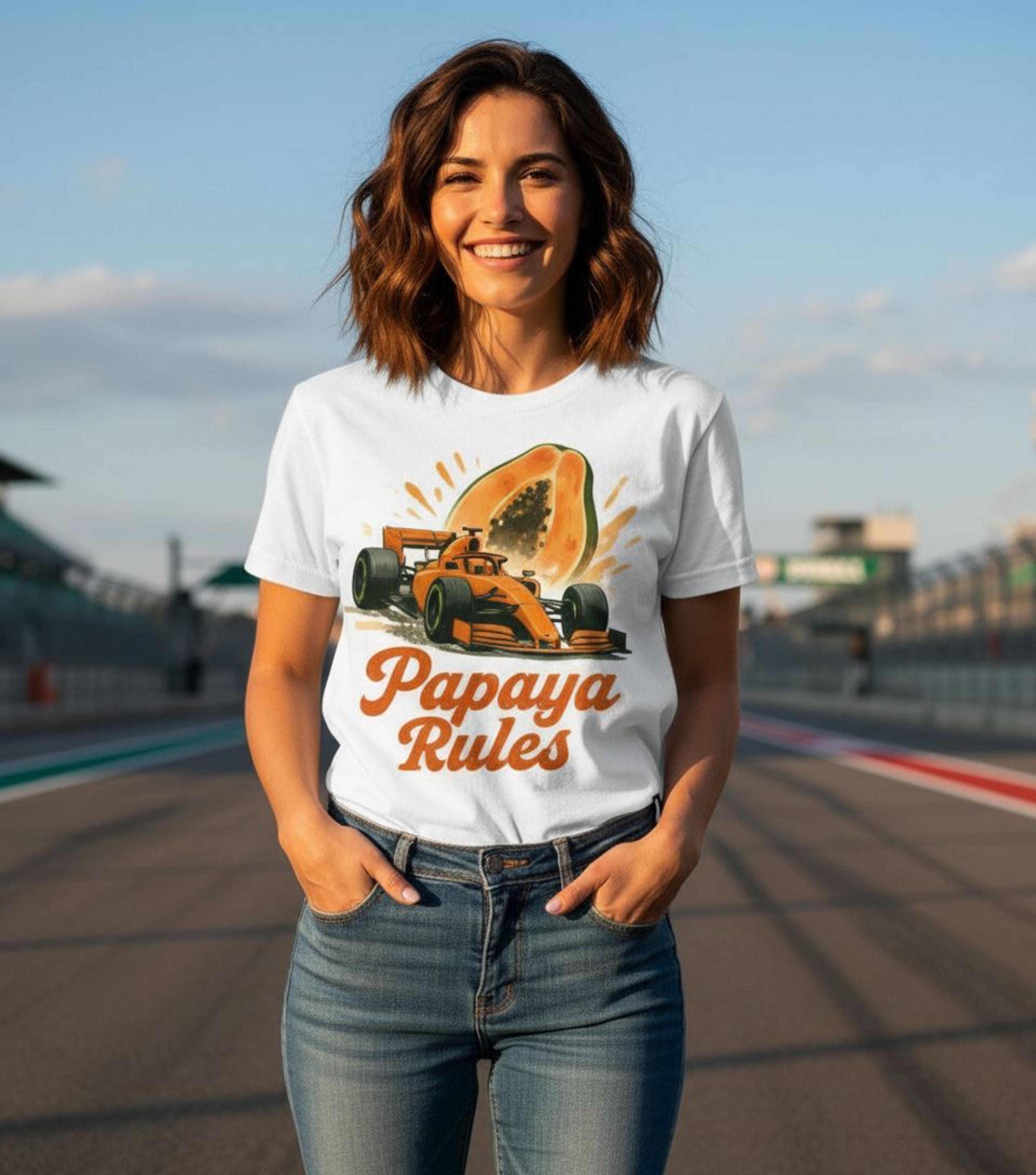 Papaya Rules Formula Racing Graphic Tee: Retro Motorsport Unisex Shirt