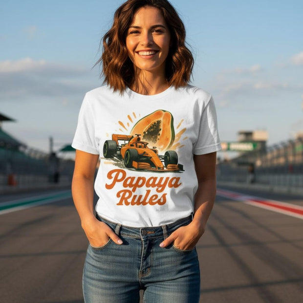 Papaya Rules Formula Racing Graphic Tee: Retro Motorsport Unisex Shirt