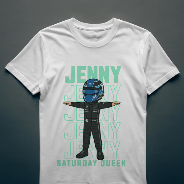 Custom Racing Driver T-Shirt -Personalised Name & Number - Cartoon Racer Tee -Custom Colour Suit Helmet