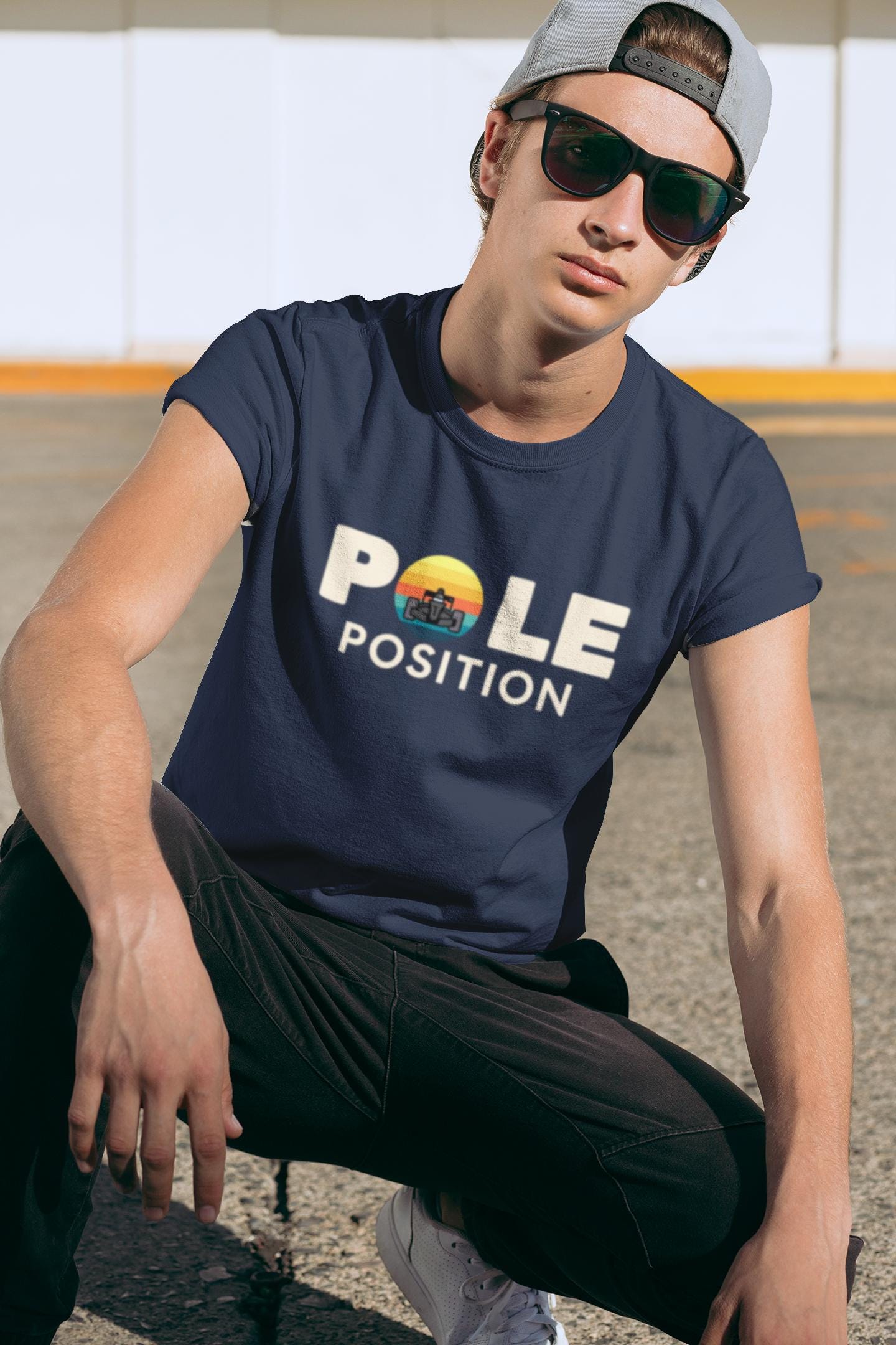 Vintage Formula Car Sunset Graphic Tee: Pole Position Quote - Racing Fan Gift