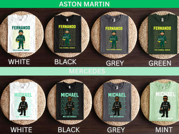 Personalized F1 Cartoon Driver T-Shirt: Custom Formula 1 Racing Gift