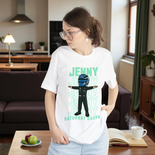 Custom Racing Driver T-Shirt -Personalised Name & Number - Cartoon Racer Tee -Custom Colour Suit Helmet