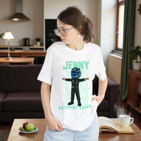 Custom Racing Driver T-Shirt -Personalised Name & Number - Cartoon Racer Tee -Custom Colour Suit Helmet