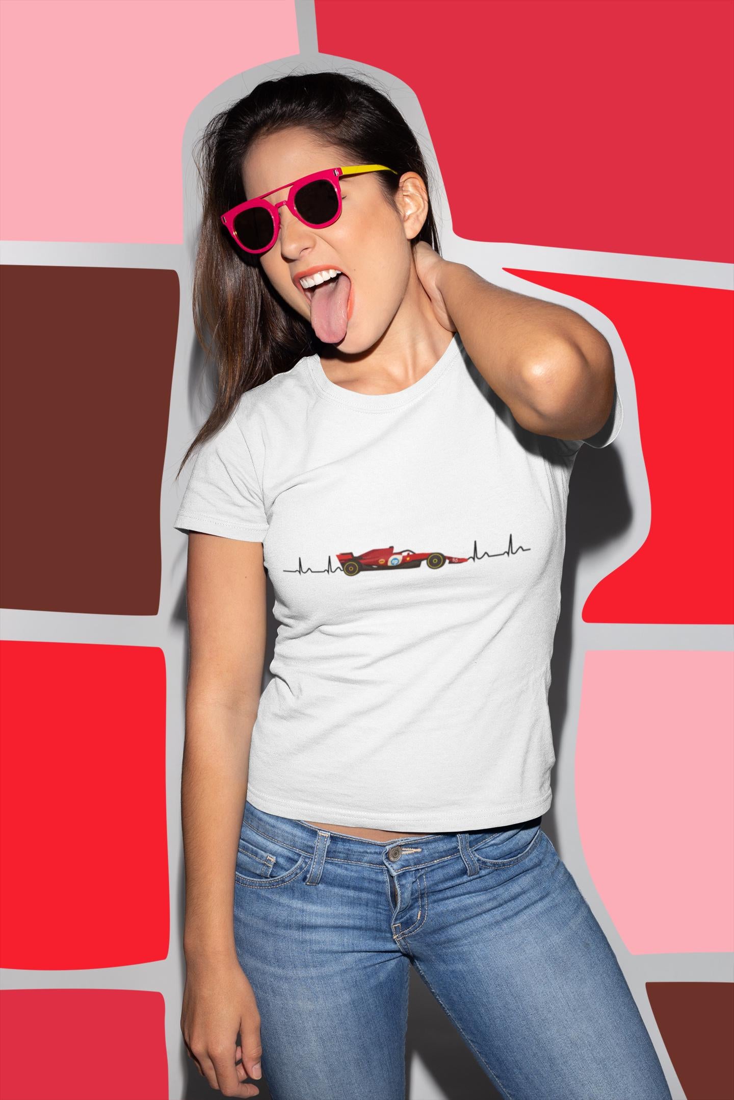 Red Formula car Heartbeat T-Shirt:  Racing Graphic Tee, 100% Cotton