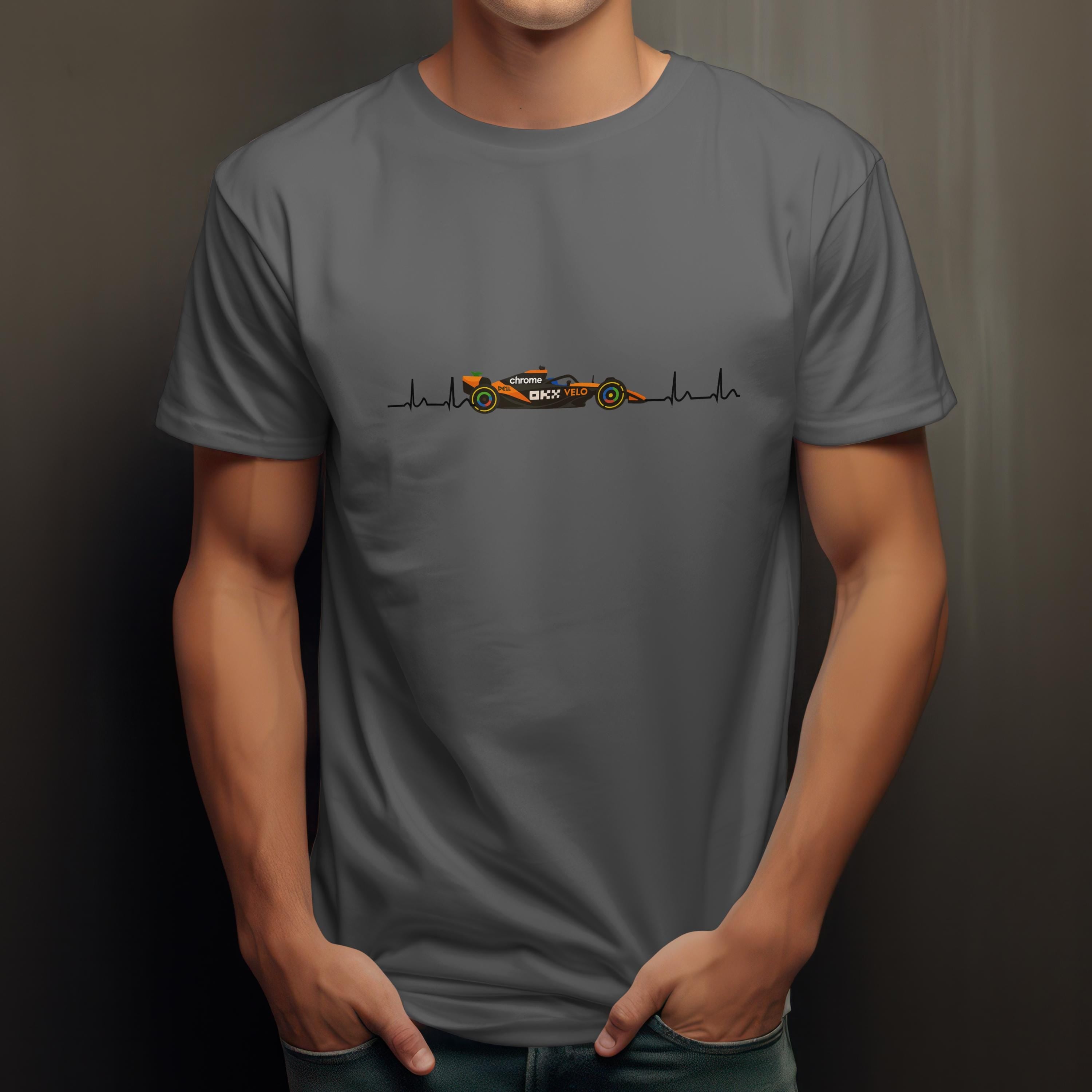 Orange Formula Racing Heartbeat T-Shirt: Papaya Racing Graphic, Motorsport Fan Apparel