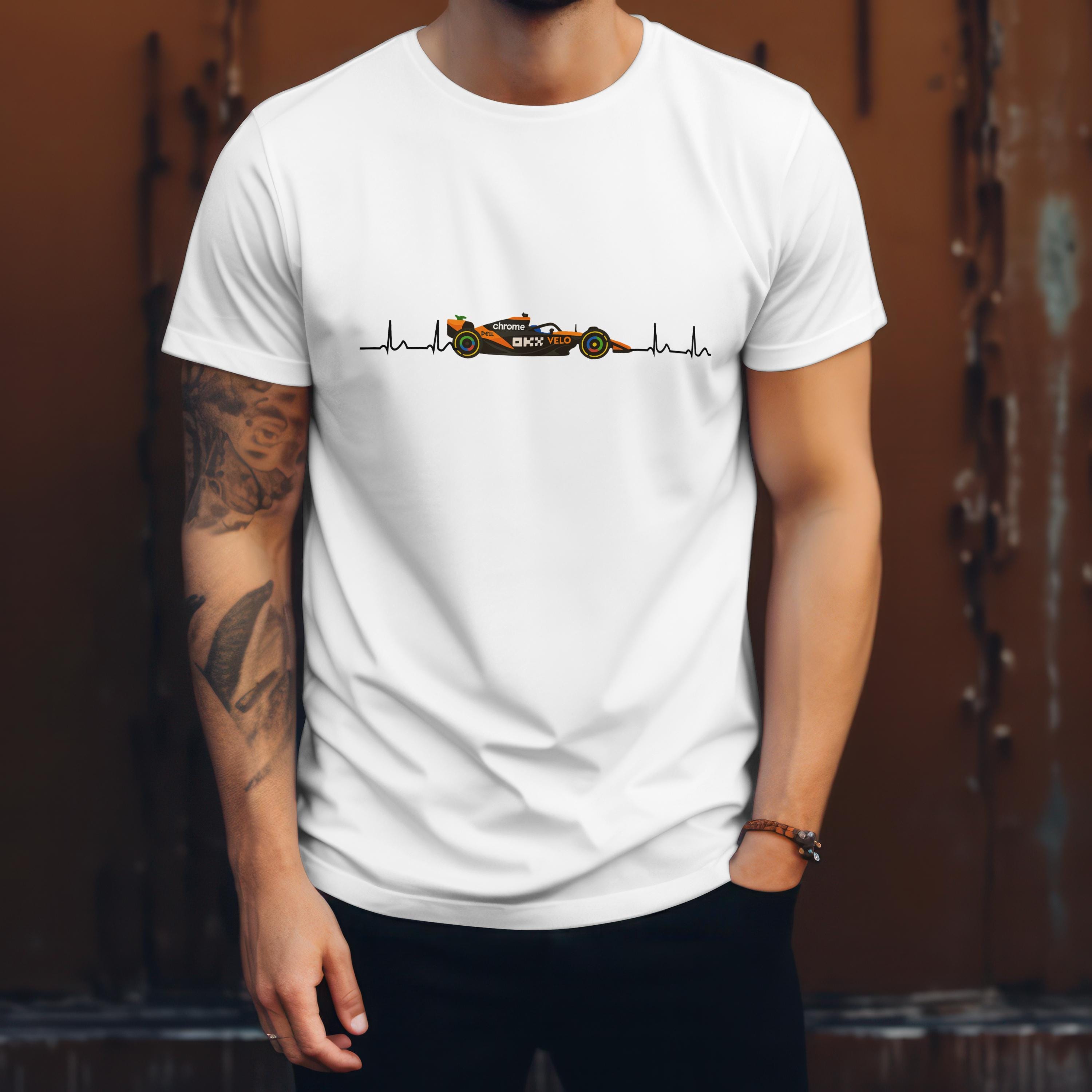 Orange Formula Racing Heartbeat T-Shirt: Papaya Racing Graphic, Motorsport Fan Apparel