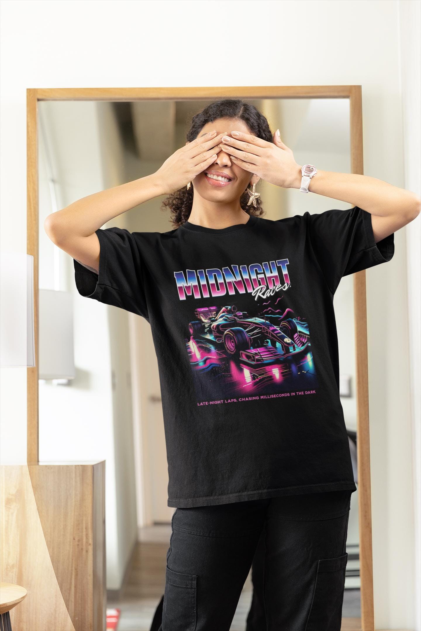 Retro Neon T-Shirt: Formula Racing Car Graphic Tee