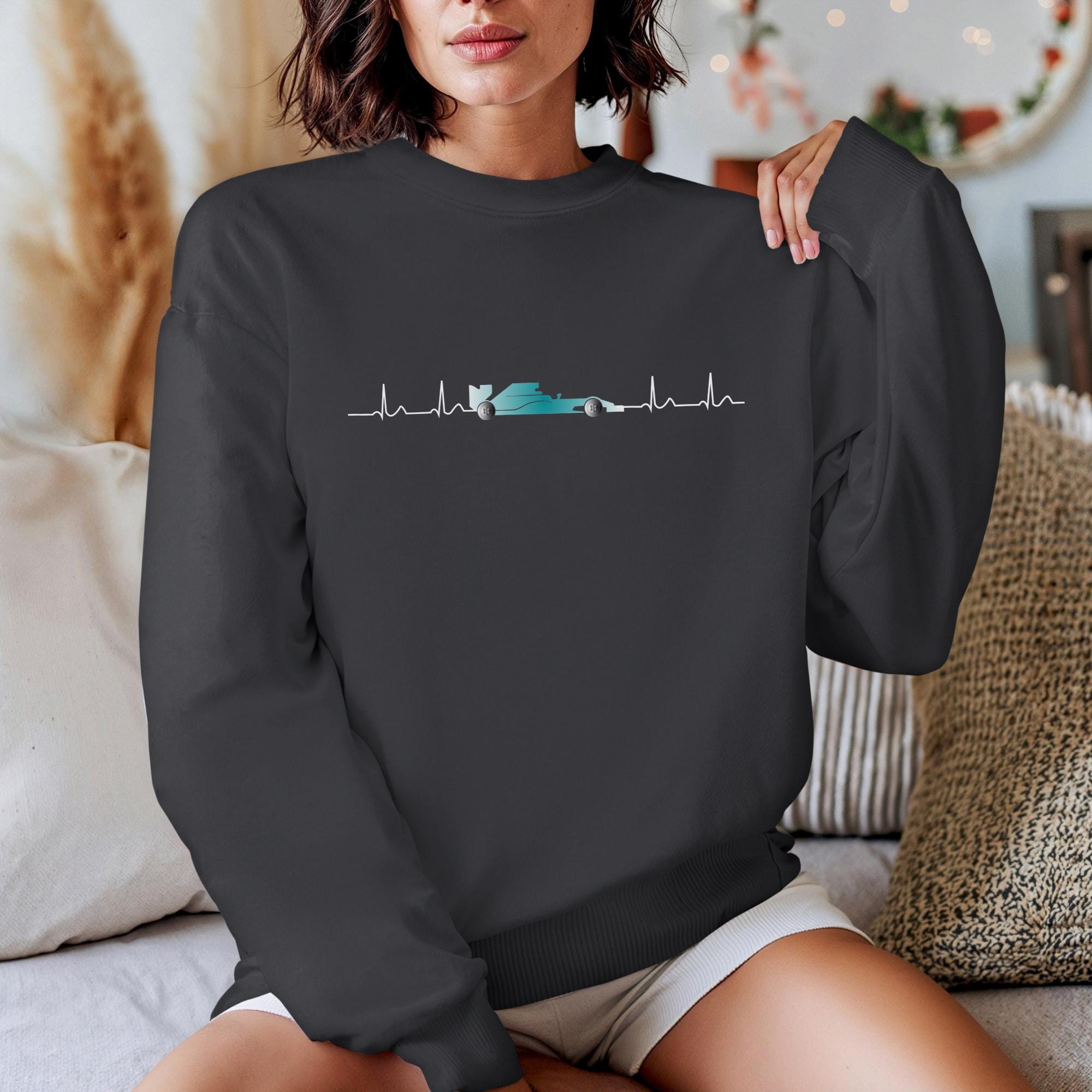 Formula Racing Heartbeat Sweatshirt: Racing Car Pulse Crewneck