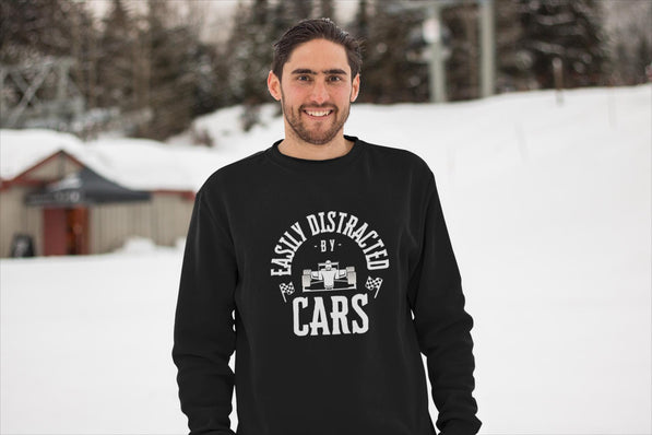 Easily Distracted By Cars Sweatshirt: Funny Racing Crewneck | Car Enthusiast Gift