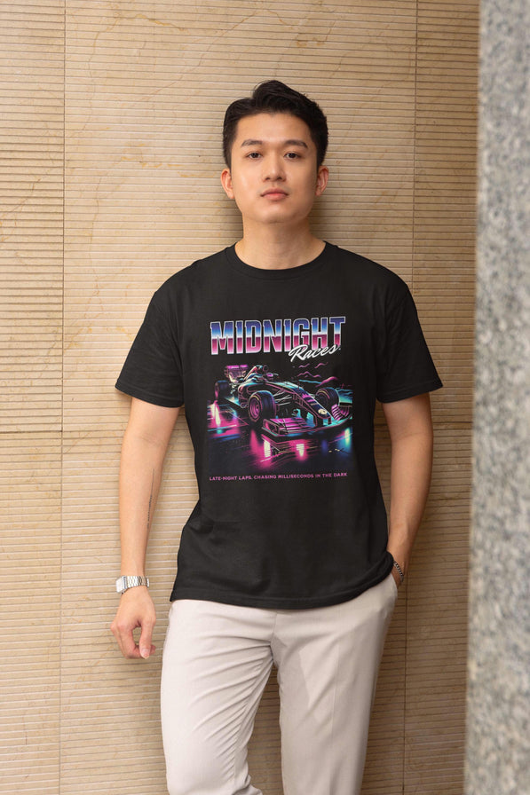 Retro Neon T-Shirt: Formula Racing Car Graphic Tee