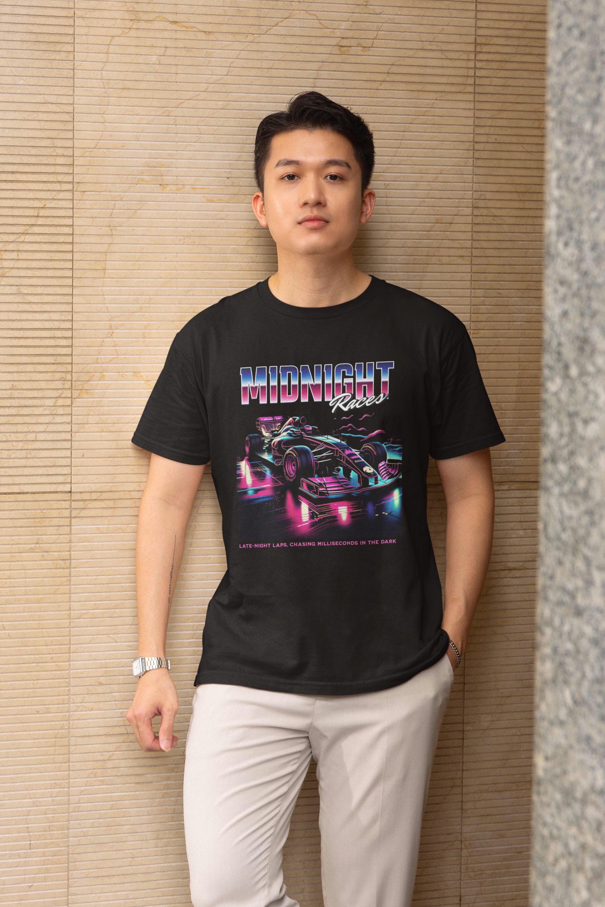 Retro Neon T-Shirt: Formula Racing Car Graphic Tee