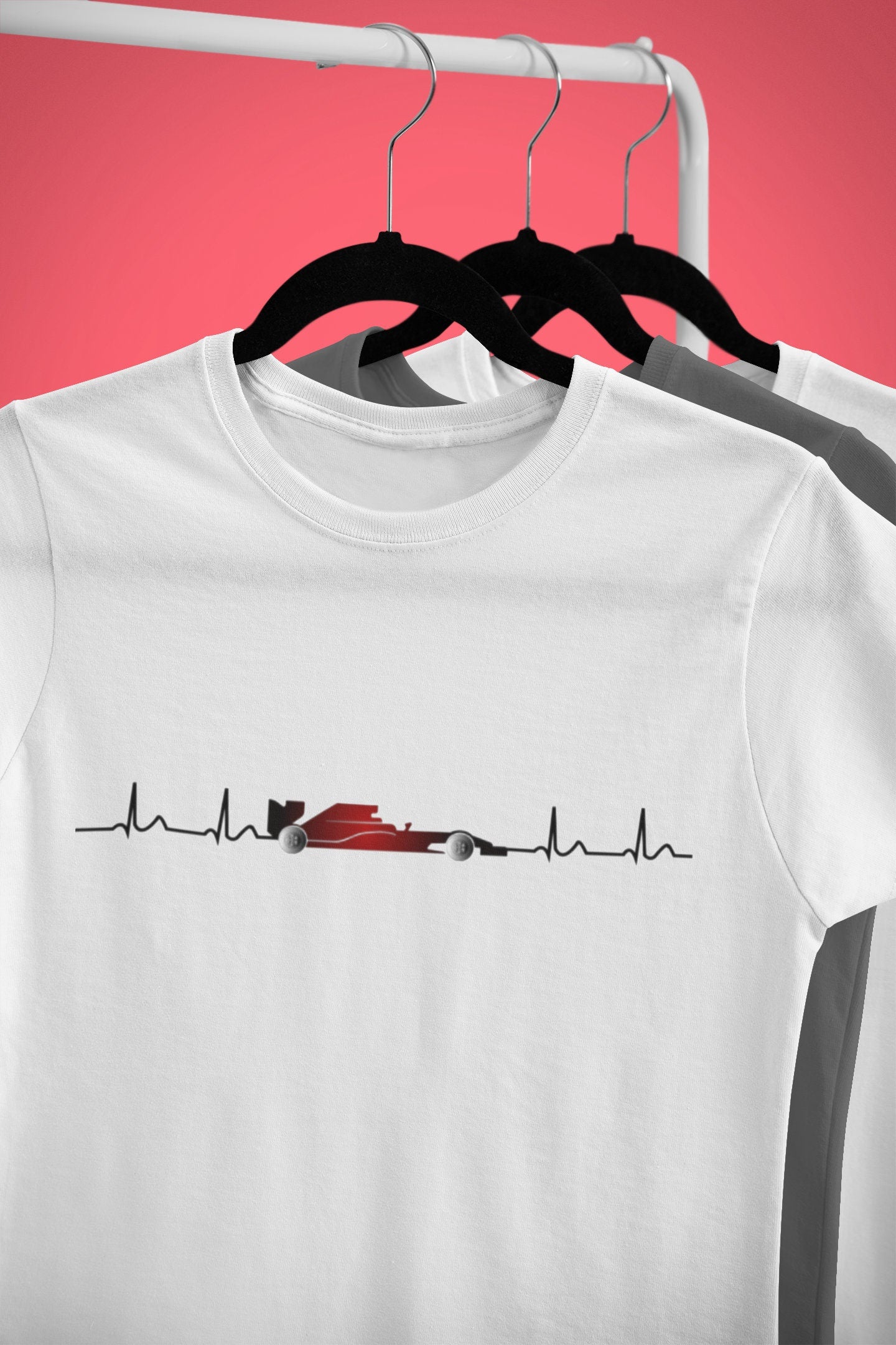 Formula 1 Heartbeat T-Shirt in Black and Red Unisex- Motorsport Apparel for Racing Fans , Ferrari, Charles Leclerc, Carlos Sainz, Shumacher
