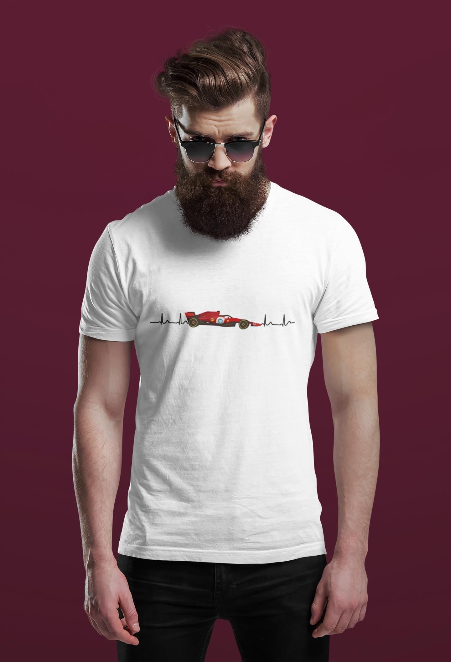 Red Formula car Heartbeat T-Shirt:  Racing Graphic Tee, 100% Cotton