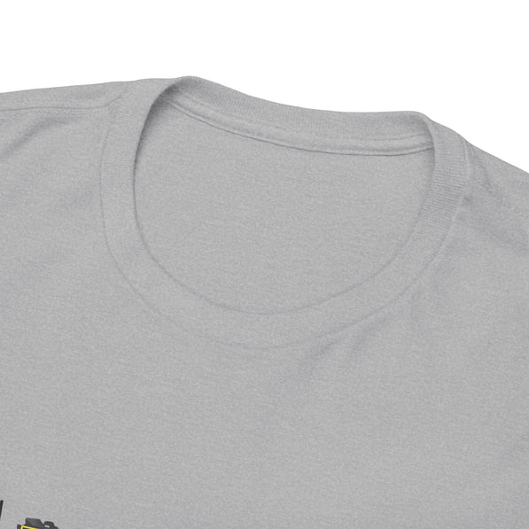 Close-up of a gray t-shirt with a focus on the neckline.