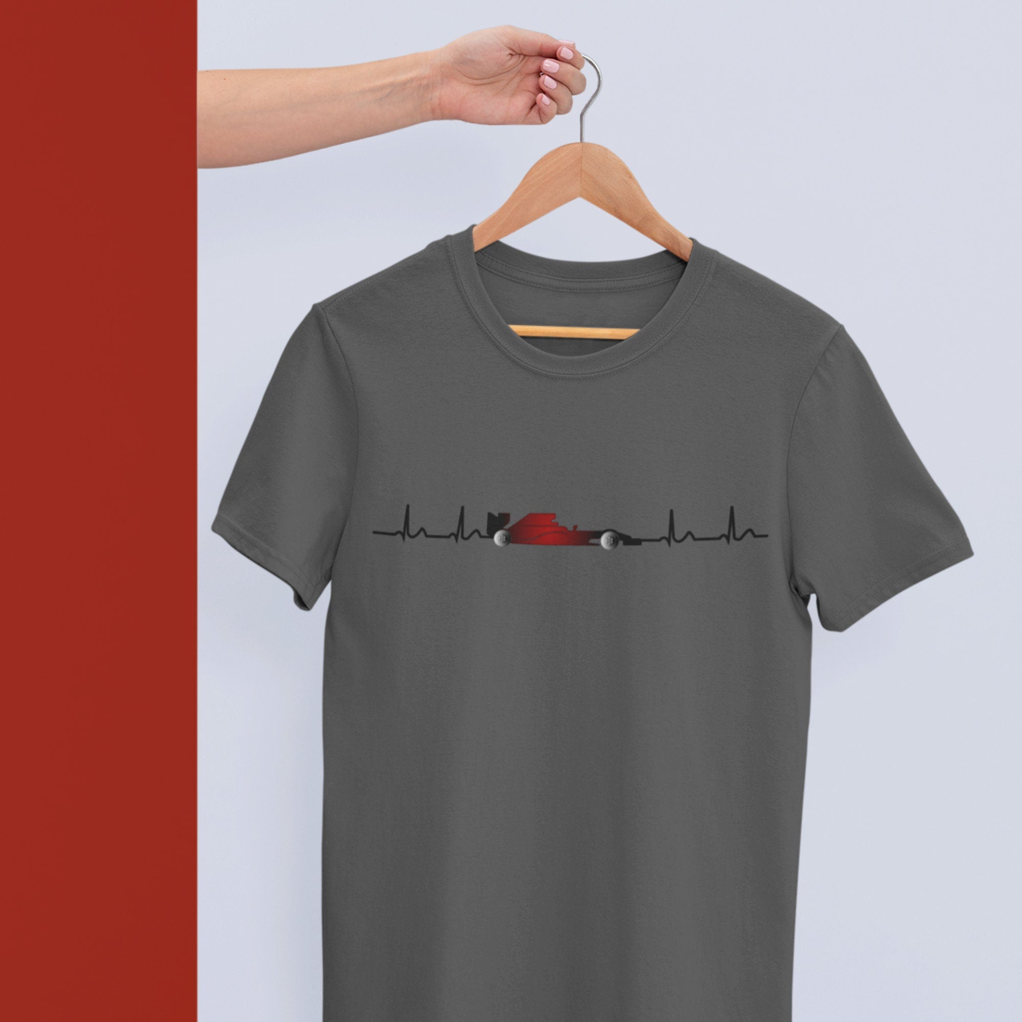 Formula 1 Heartbeat T-Shirt in Black and Red Unisex- Motorsport Apparel for Racing Fans , Ferrari, Charles Leclerc, Carlos Sainz, Shumacher
