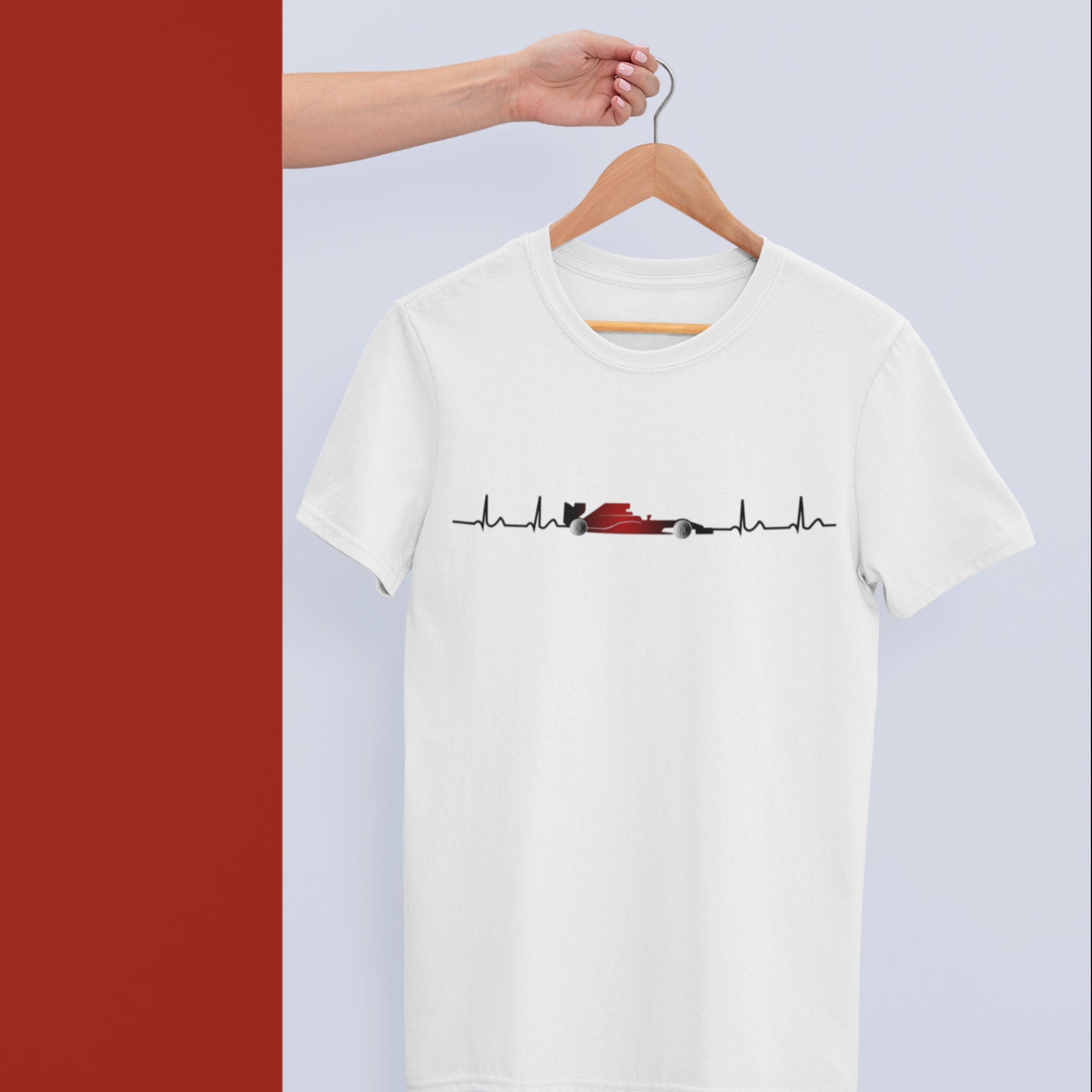 Formula 1 Heartbeat T-Shirt in Black and Red Unisex- Motorsport Apparel for Racing Fans , Ferrari, Charles Leclerc, Carlos Sainz, Shumacher