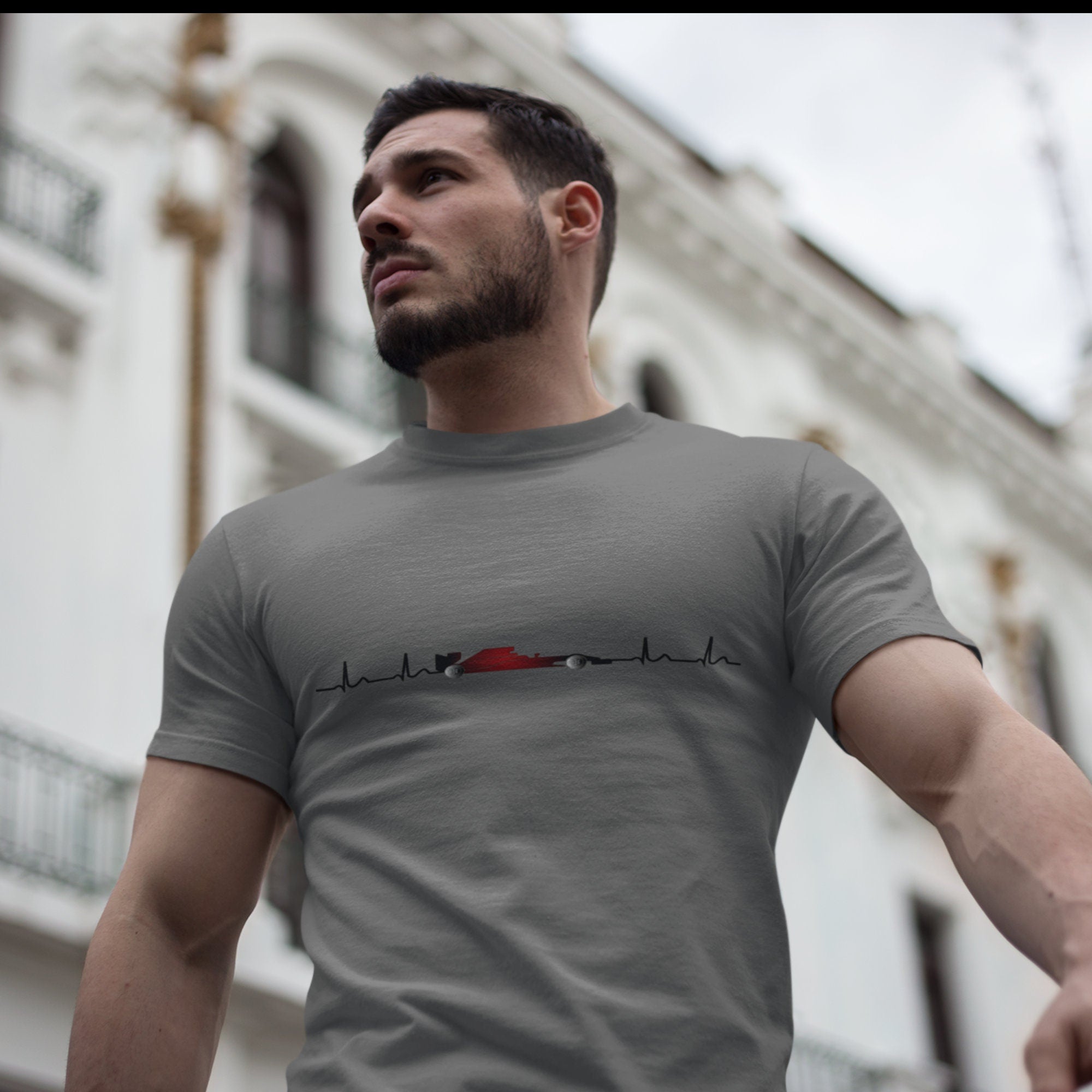 Formula 1 Heartbeat T-Shirt in Black and Red Unisex- Motorsport Apparel for Racing Fans , Ferrari, Charles Leclerc, Carlos Sainz, Shumacher