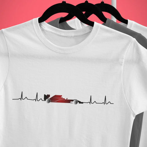 Formula 1 Heartbeat T-Shirt in Black and Red Unisex- Motorsport Apparel for Racing Fans , Ferrari, Charles Leclerc, Carlos Sainz, Shumacher
