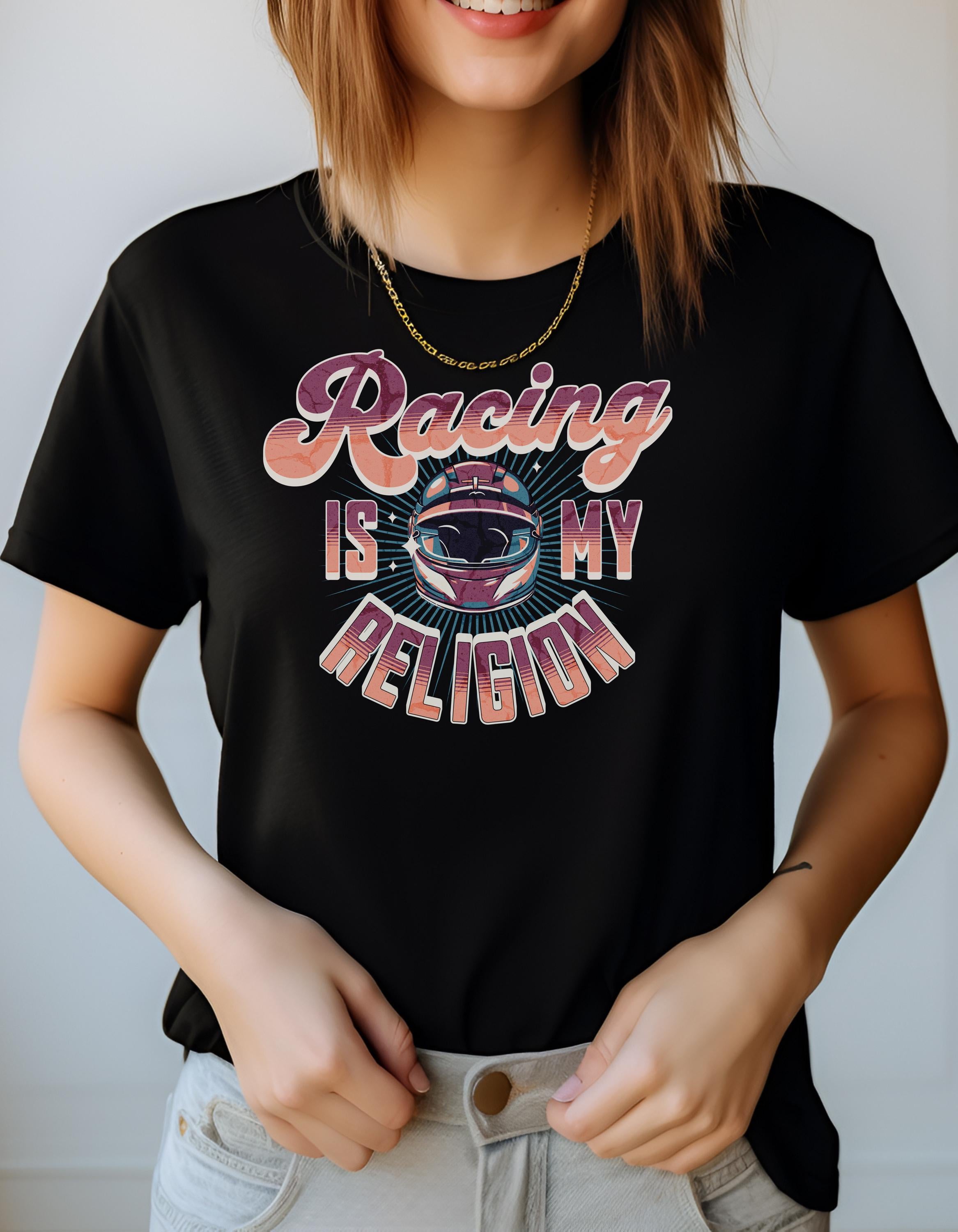 Vintage Motorsports T-Shirt Racing is My Religion Retro Cotton Shirt Unisex Car Enthusiast Gift Speed Racing Tee