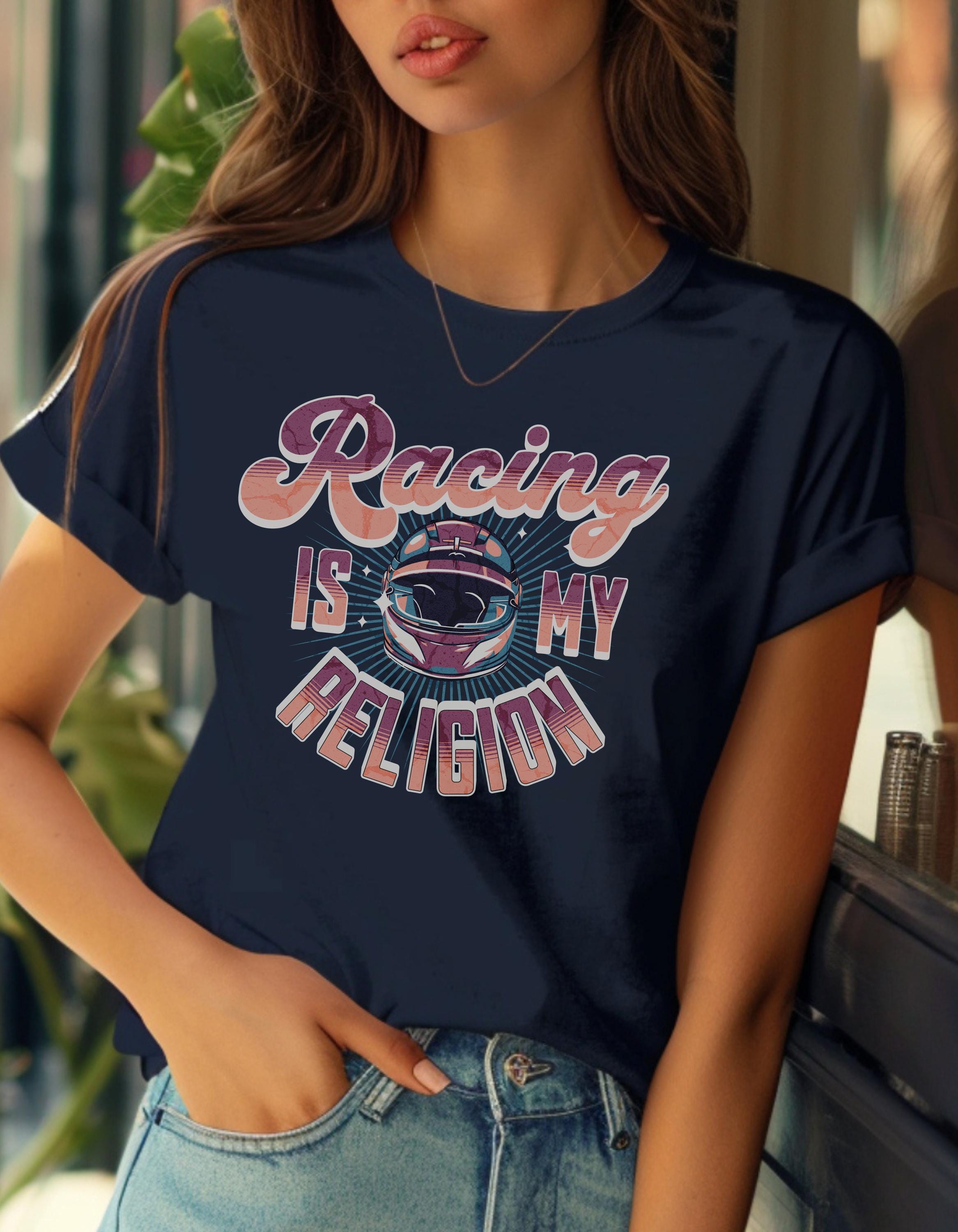 Vintage Motorsports T-Shirt Racing is My Religion Retro Cotton Shirt Unisex Car Enthusiast Gift Speed Racing Tee