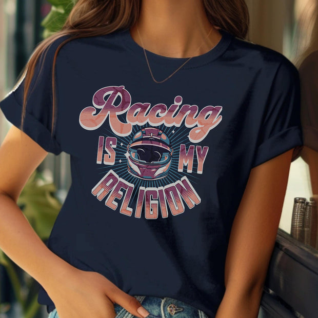 Vintage Motorsports T-Shirt Racing is My Religion Retro Cotton Shirt Unisex Car Enthusiast Gift Speed Racing Tee