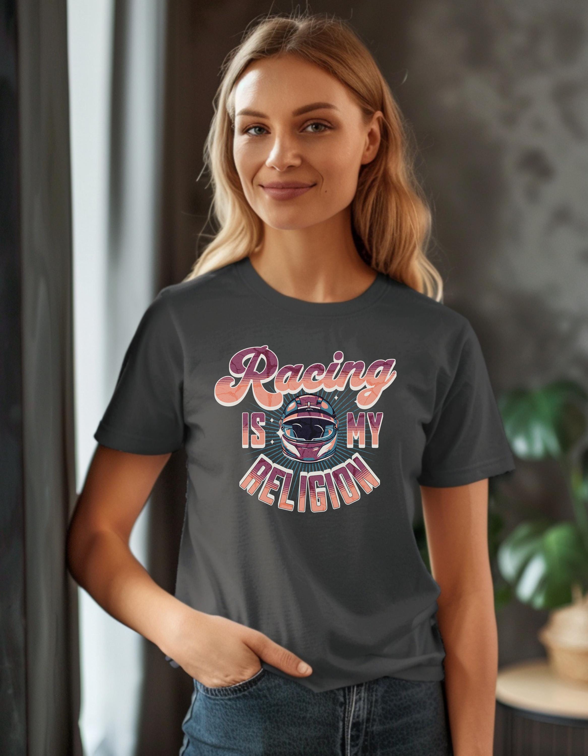Vintage Motorsports T-Shirt Racing is My Religion Retro Cotton Shirt Unisex Car Enthusiast Gift Speed Racing Tee