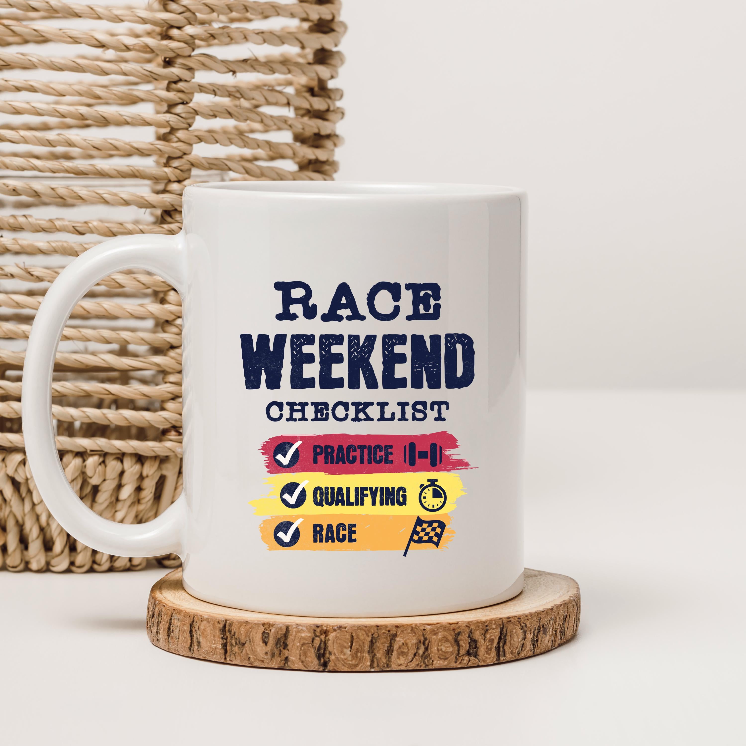 Race Weekend Checklist Mug: Motorsport Enthusiast Gift