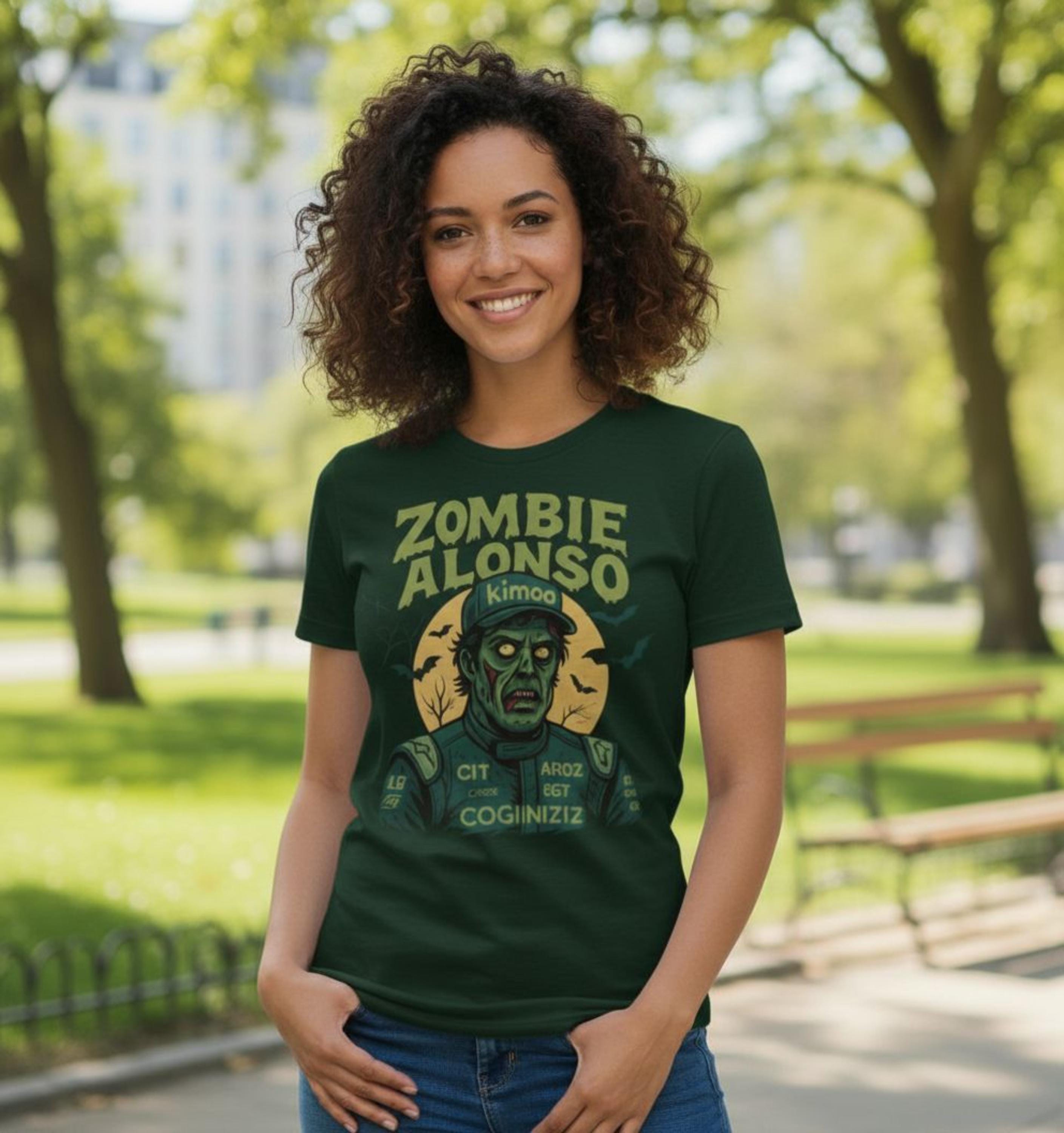 Zombie Alonso Racing T-Shirt: Spooky Halloween Motorsport Graphic Tee