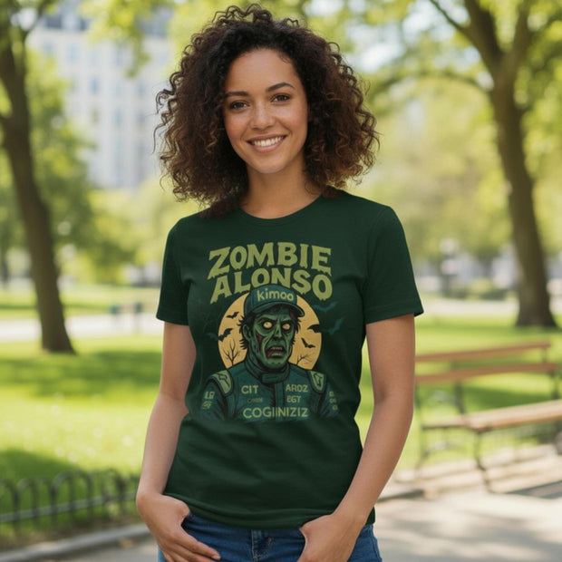 Zombie Alonso Racing T-Shirt: Spooky Halloween Motorsport Graphic Tee